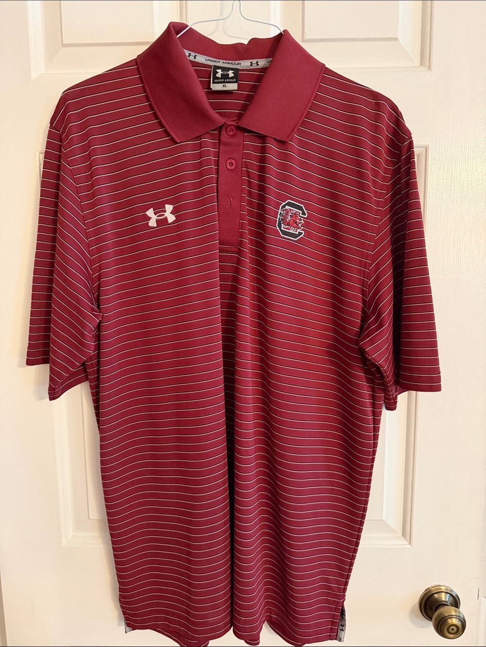 Under Armour Men’s Maroon Striped Polo with Gamecock Logo